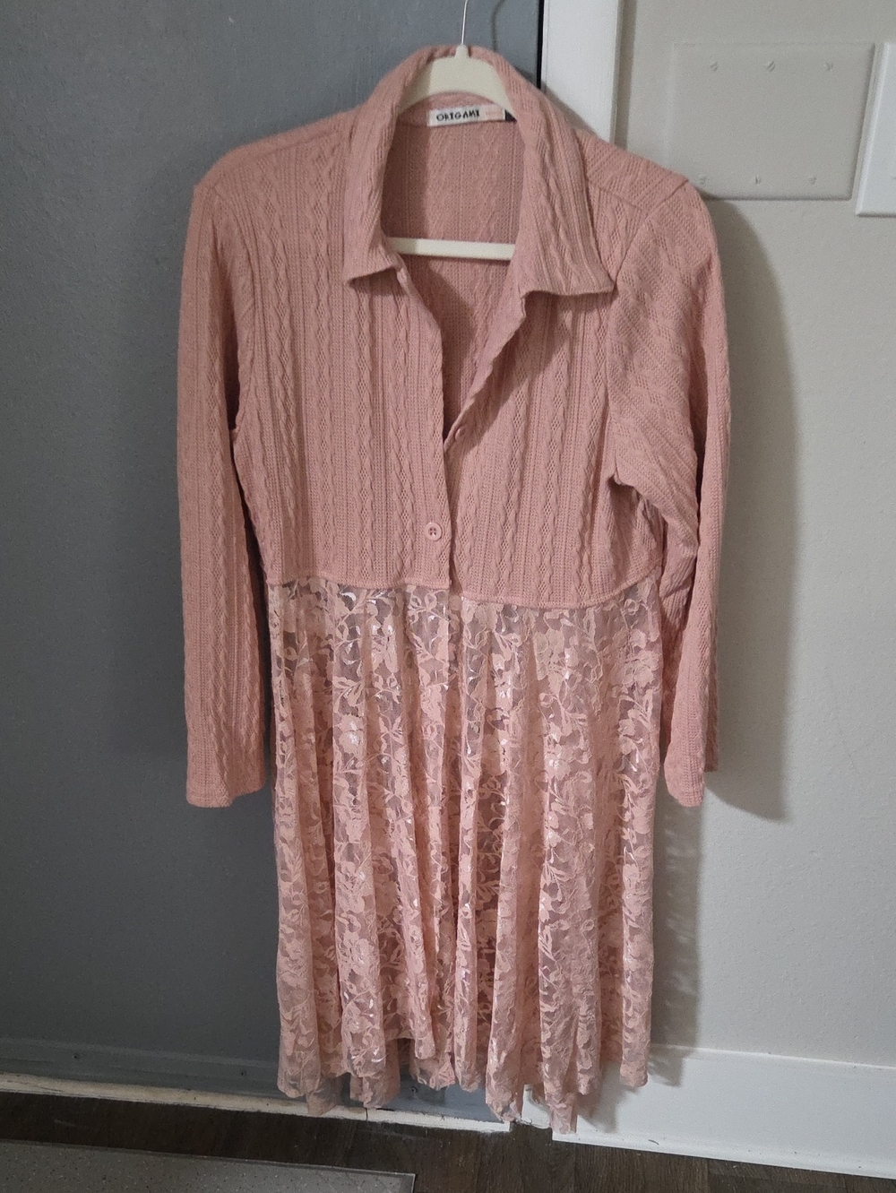 Kiana Pink Lace-Trim Long Sleeve Shirt Dress